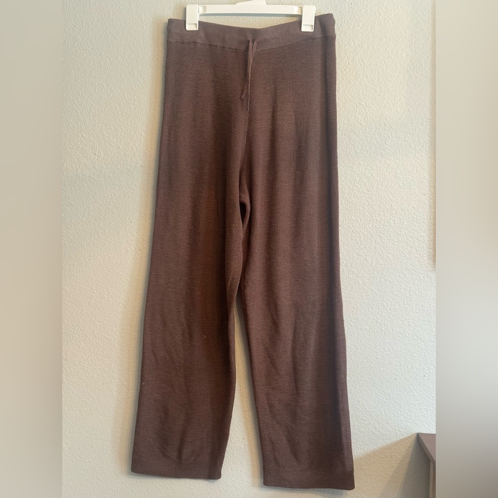 Free People Beach Brown Knit Wide-Leg Pants Sz Xlg